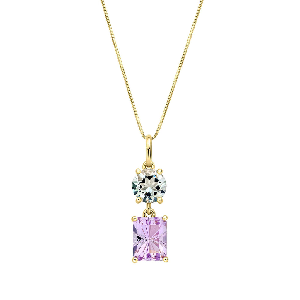 Gecko Jewellery Toi et Moi Green Quartz and Amethyst 9ct Gold Pendant