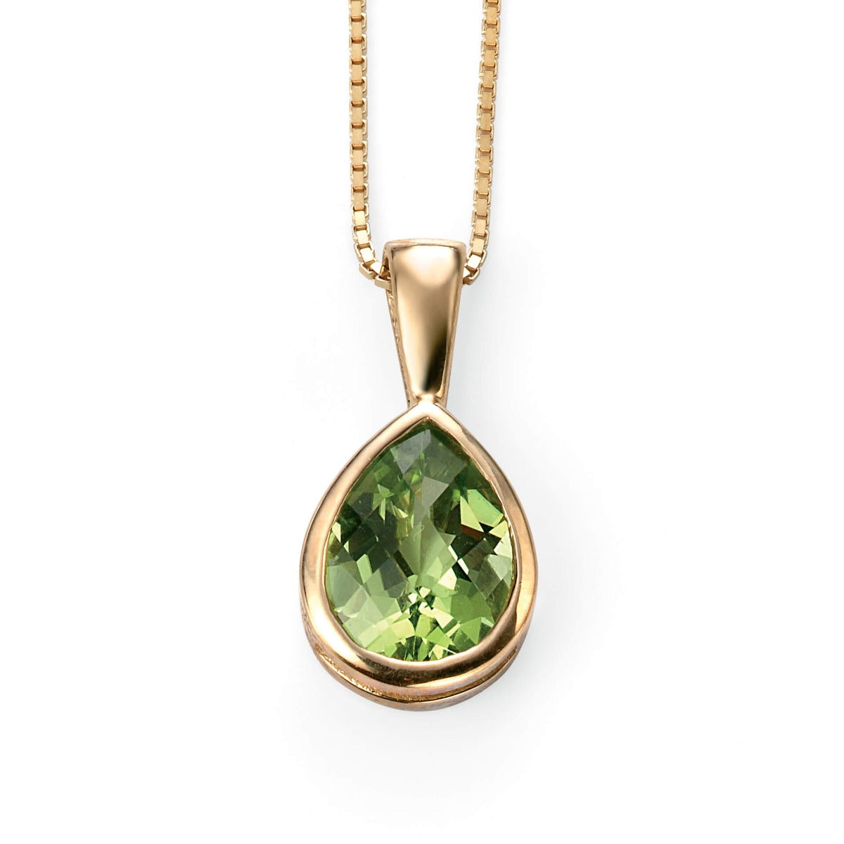 Gecko Jewellery 9ct Yellow Gold Peridot Teardrop Pendant - August Birthstone