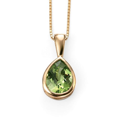 Gecko Jewellery 9ct Yellow Gold Peridot Teardrop Pendant - August Birthstone