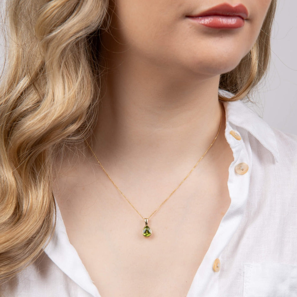 Gecko Jewellery 9ct Yellow Gold Peridot Teardrop Pendant - August Birthstone