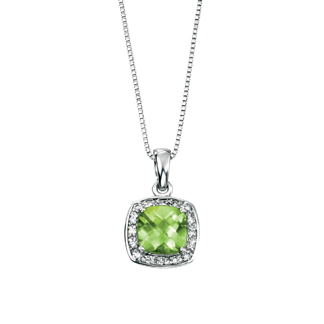 Gecko Jewellery Cushion Cut Peridot & Diamond Pendant in 9ct Gold