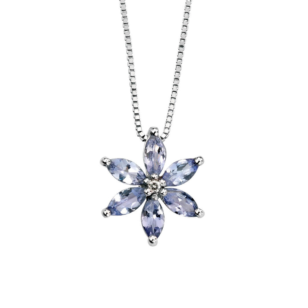 Gecko Jewellery Tanzanite and Diamond Flower Pendant in 9ct Gold