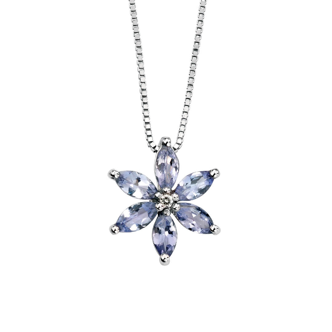 Gecko Jewellery Tanzanite and Diamond Flower Pendant in 9ct Gold