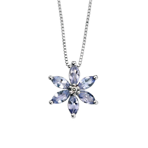 Gecko Jewellery Tanzanite and Diamond Flower Pendant in 9ct Gold