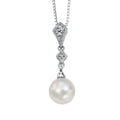 Gecko Jewellery Freshwater Pearl and Diamond Drop Pendant in 9ct White Gold
