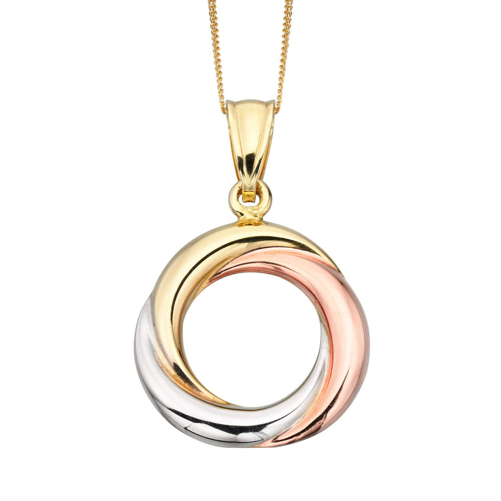 Gecko Jewellery 9ct Tri-Metal Gold Open Circle Pendant Necklace