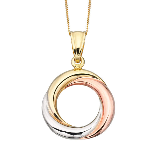Gecko Jewellery 9ct Tri-Metal Gold Open Circle Pendant Necklace
