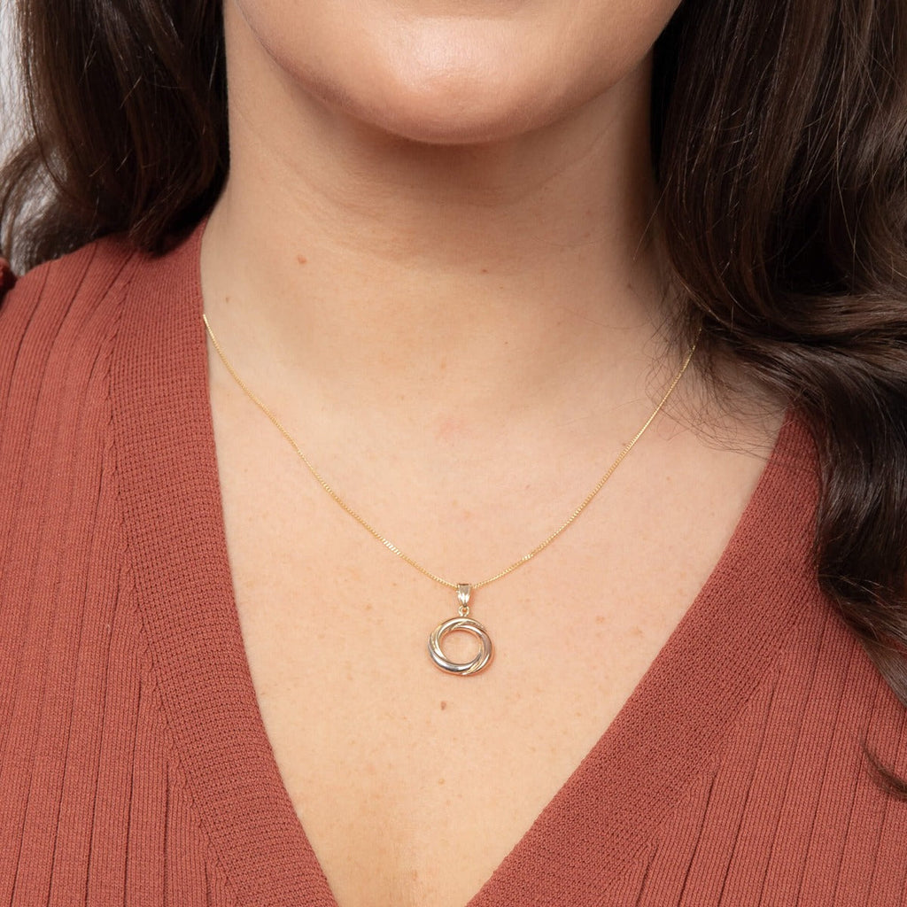 Gecko Jewellery 9ct Tri-Metal Gold Open Circle Pendant Necklace