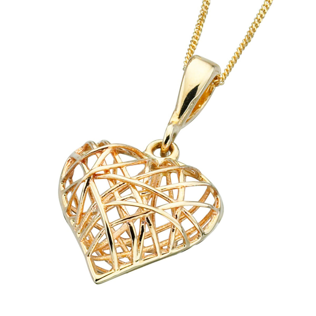 Gecko Jewellery 9ct Yellow Gold Caged Heart Pendant for Women
