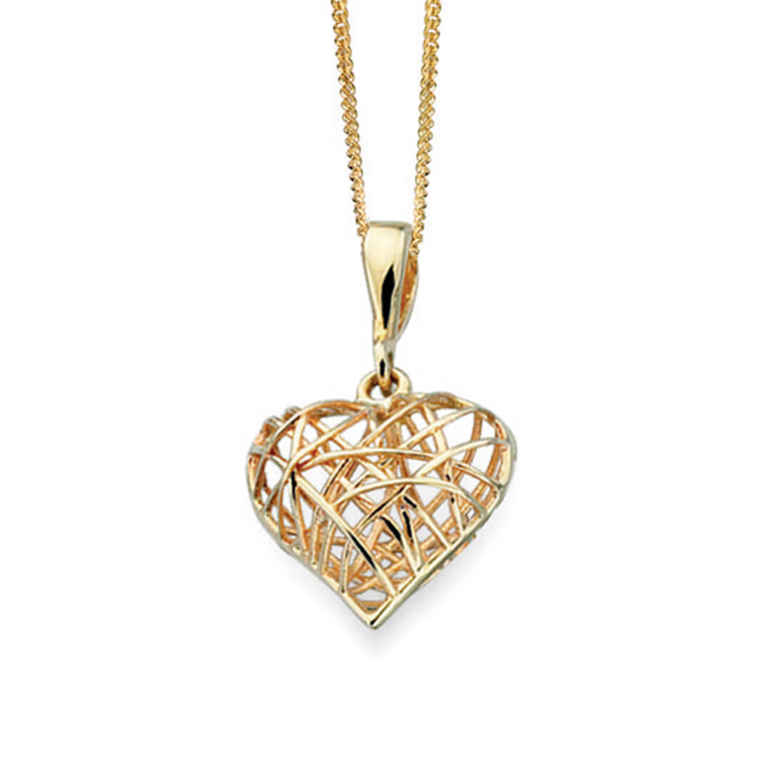 Gecko Jewellery 9ct Yellow Gold Caged Heart Pendant for Women