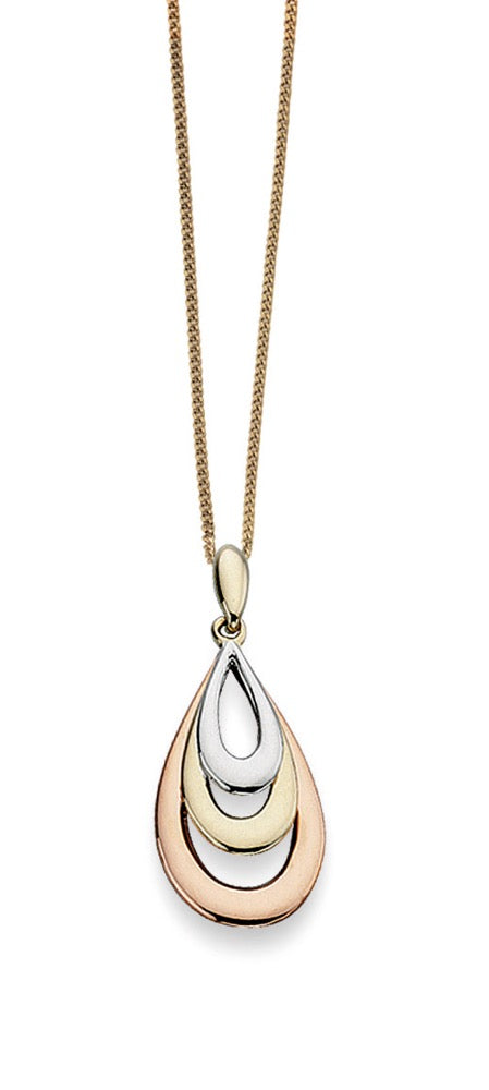 Gecko Jewellery 9ct Tri-Colour Gold Teardrop Pendant Necklace