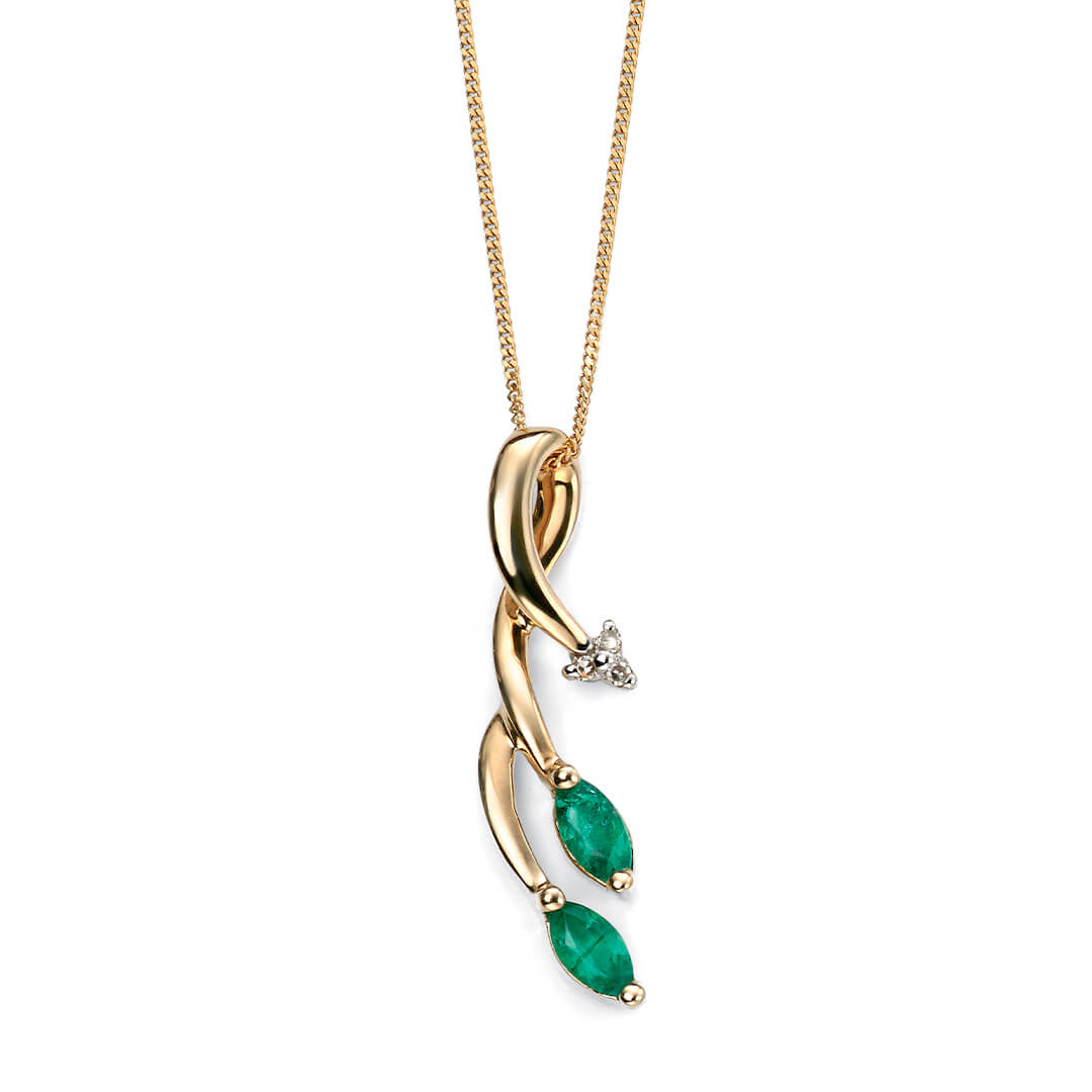 Emerald and Diamond Vine Pendant in 9ct Gold | Gecko Jewellery Retail