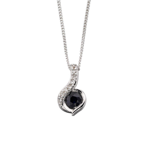 Blue Sapphire and Diamond Swirl Pendant in 9ct White Gold | Gecko