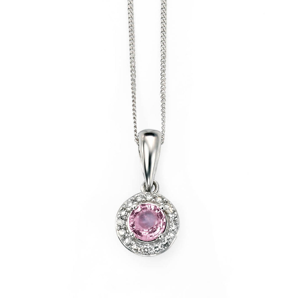 Pink Sapphire and Diamond Cluster Pendant in 9ct Gold | Gecko Jewellery