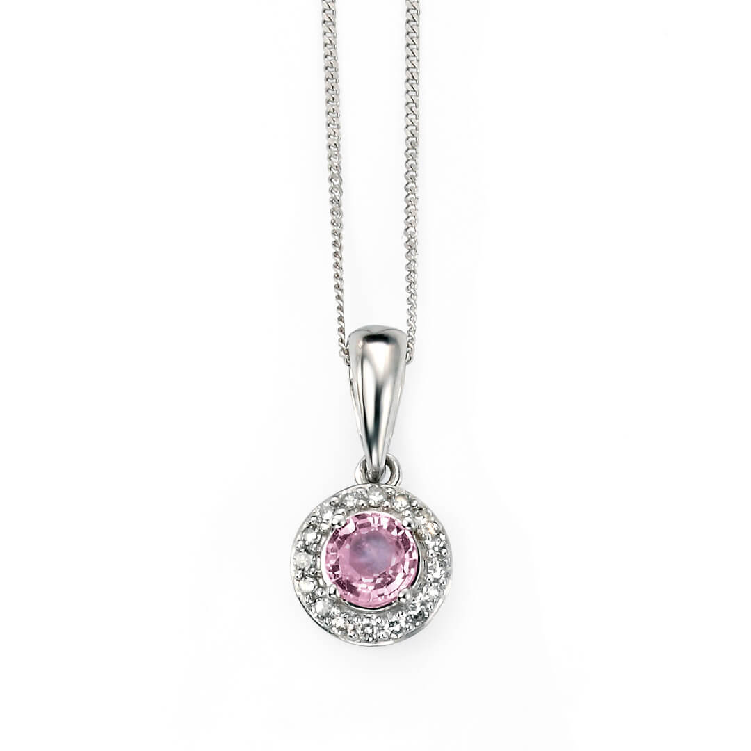 Pink Sapphire and Diamond Cluster Pendant in 9ct Gold | Gecko Jewellery