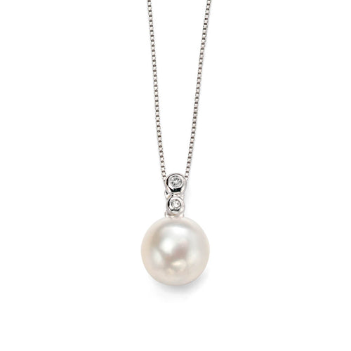 Gecko Jewellery 9ct Gold Freshwater Pearl and Diamond Bale Pendant