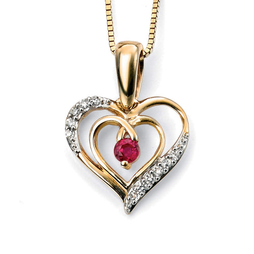Gecko Jewellery Open Heart Pendant | Ruby and Diamond 9ct Yellow Gold