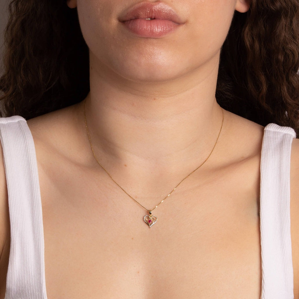 Gecko Jewellery Open Heart Pendant | Ruby and Diamond 9ct Yellow Gold