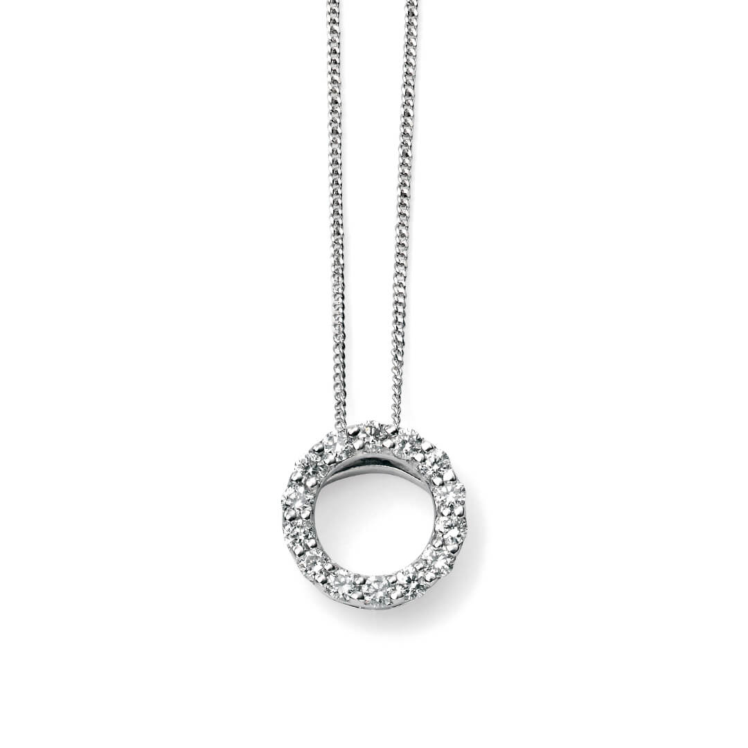 Gecko Jewellery 9ct White Gold Open Circle Diamond Pendant Necklace