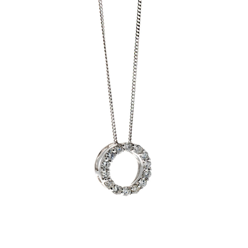 Gecko Jewellery 9ct White Gold Open Circle Diamond Pendant Necklace