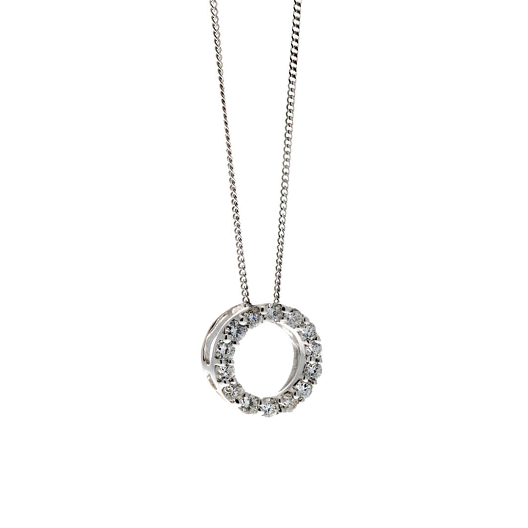 Gecko Jewellery 9ct White Gold Open Circle Diamond Pendant Necklace