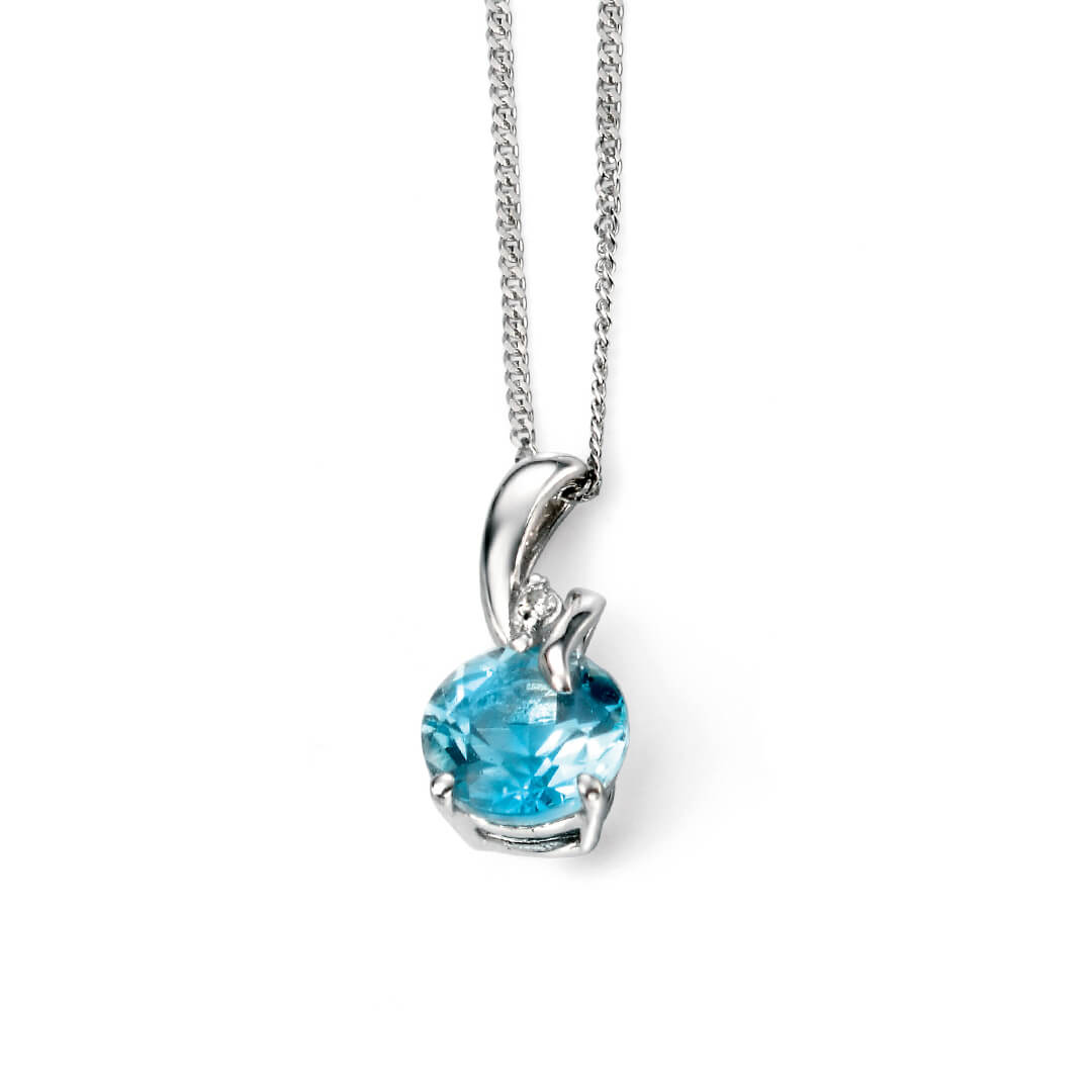 Gecko Blue Topaz Drop Pendant | 9ct Gold Diamond Twisted Bale Necklace