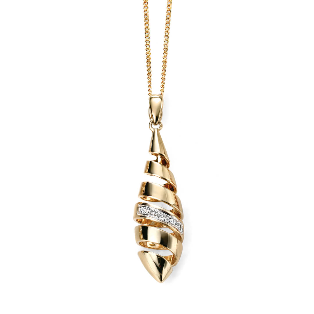 Gecko Jewellery Spiral Drop Pendant – 9ct Gold with Diamond Detail