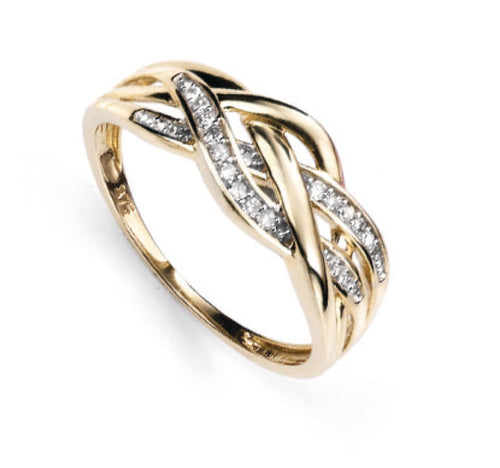 Gecko Jewellery Plaited Ring – 9ct Gold with Pave Diamonds