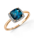 Gecko London Blue Topaz & Diamond Checkerboard Ring in 9ct Gold