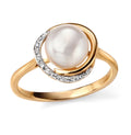Gecko Jewellery 9ct Gold Button Pearl Ring with Diamond Wave Detail