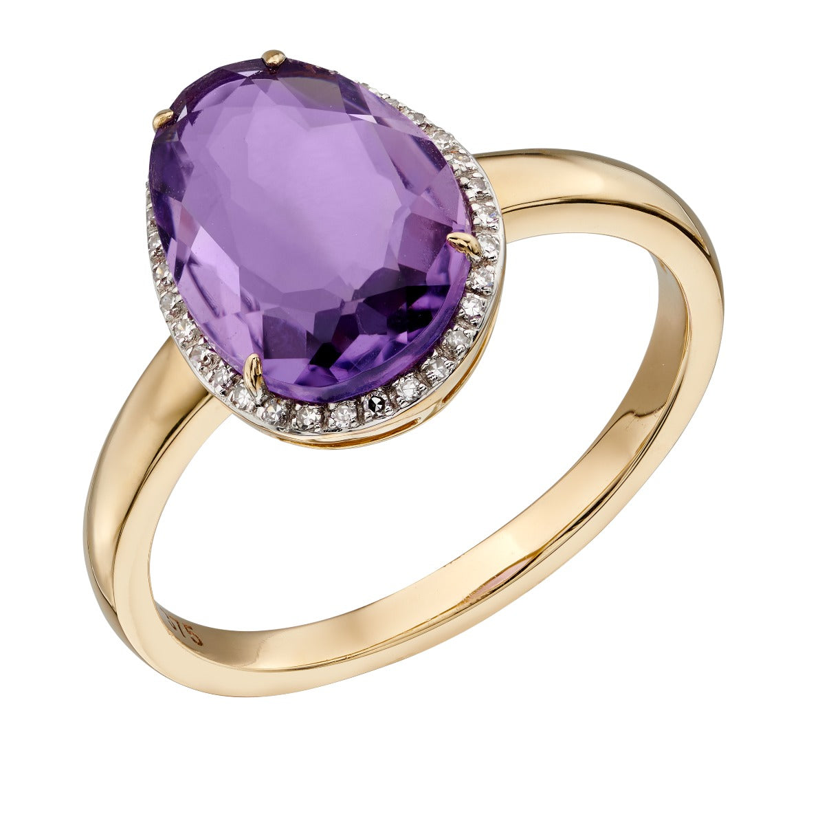 Gecko Jewellery 9ct Gold Irregular Amethyst and Diamond Stone Ring
