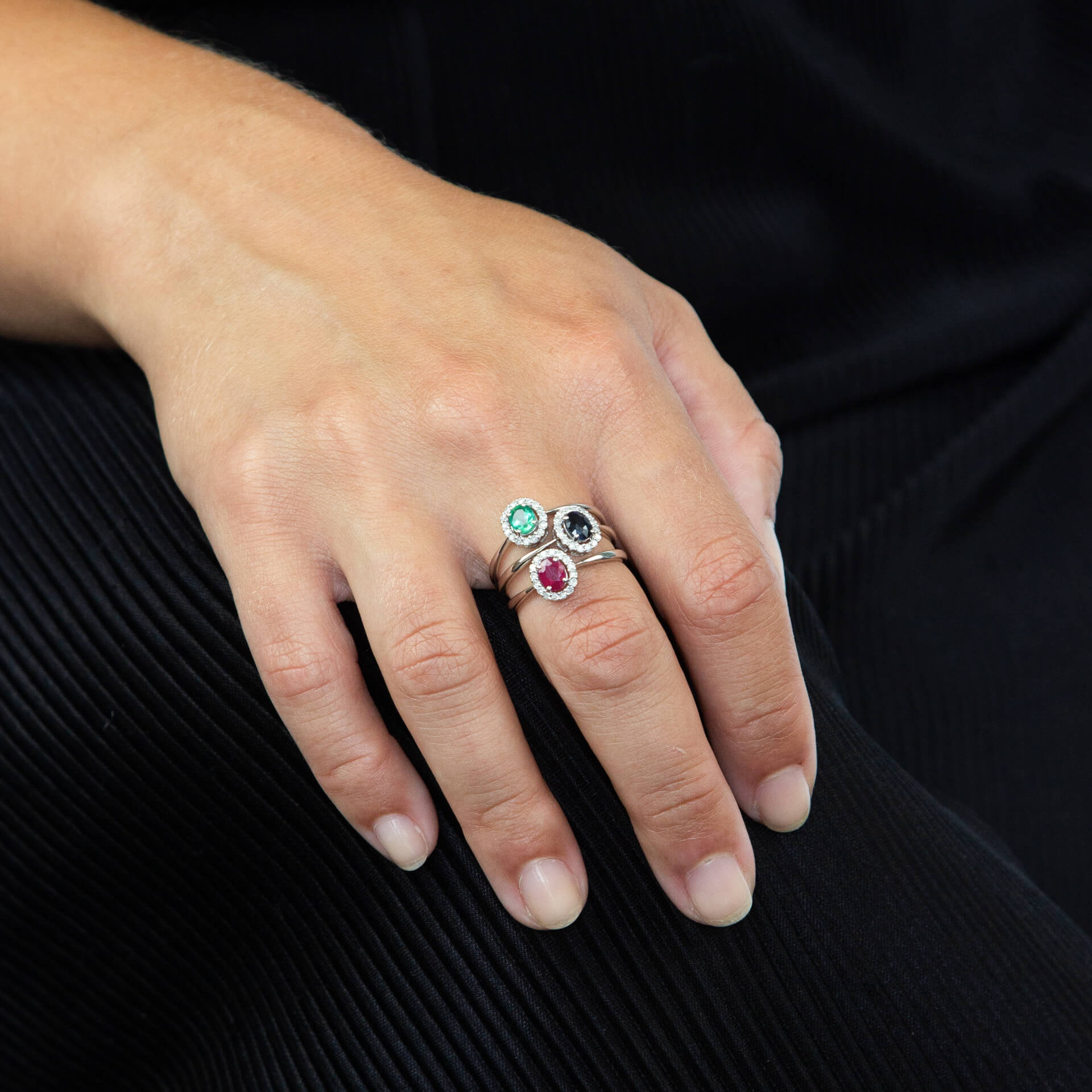 Gecko Jewellery 9ct Gold Precious Stone and Diamond Cluster Ring