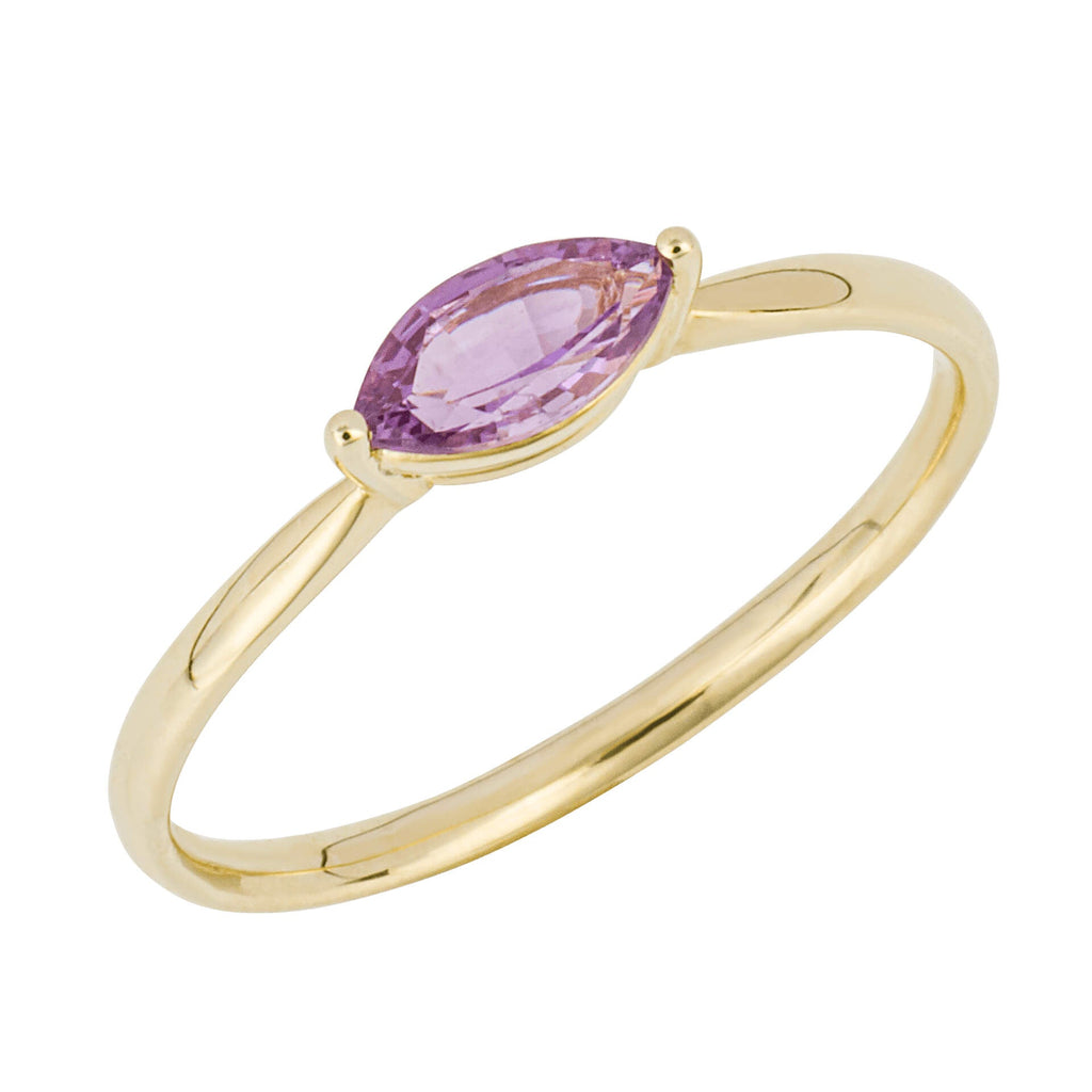 Gecko Jewellery Navette Cut Purple Sapphire Ring in 9ct Yellow Gold