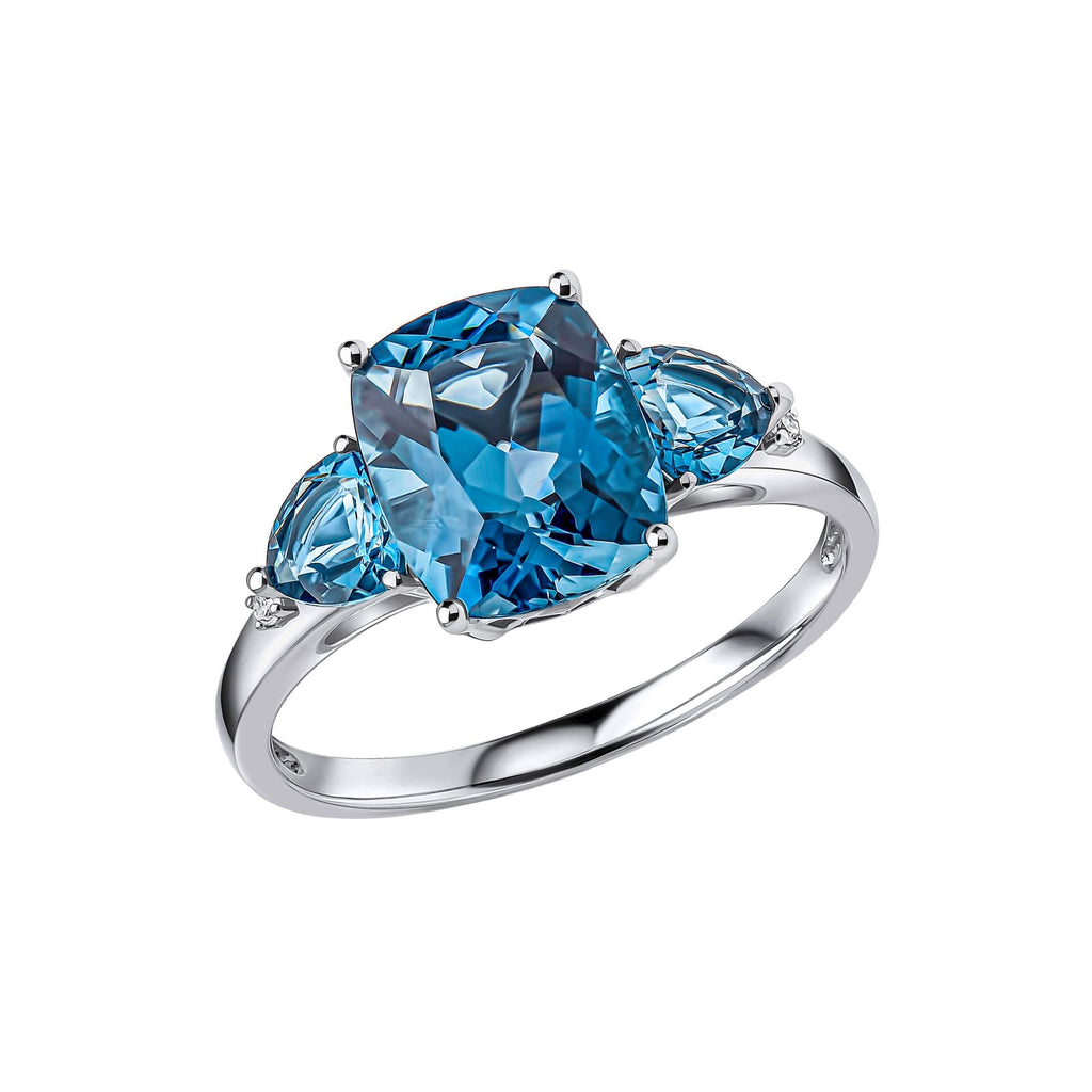 Gecko Jewellery London Blue Topaz Trilogy Ring in 9ct White Gold