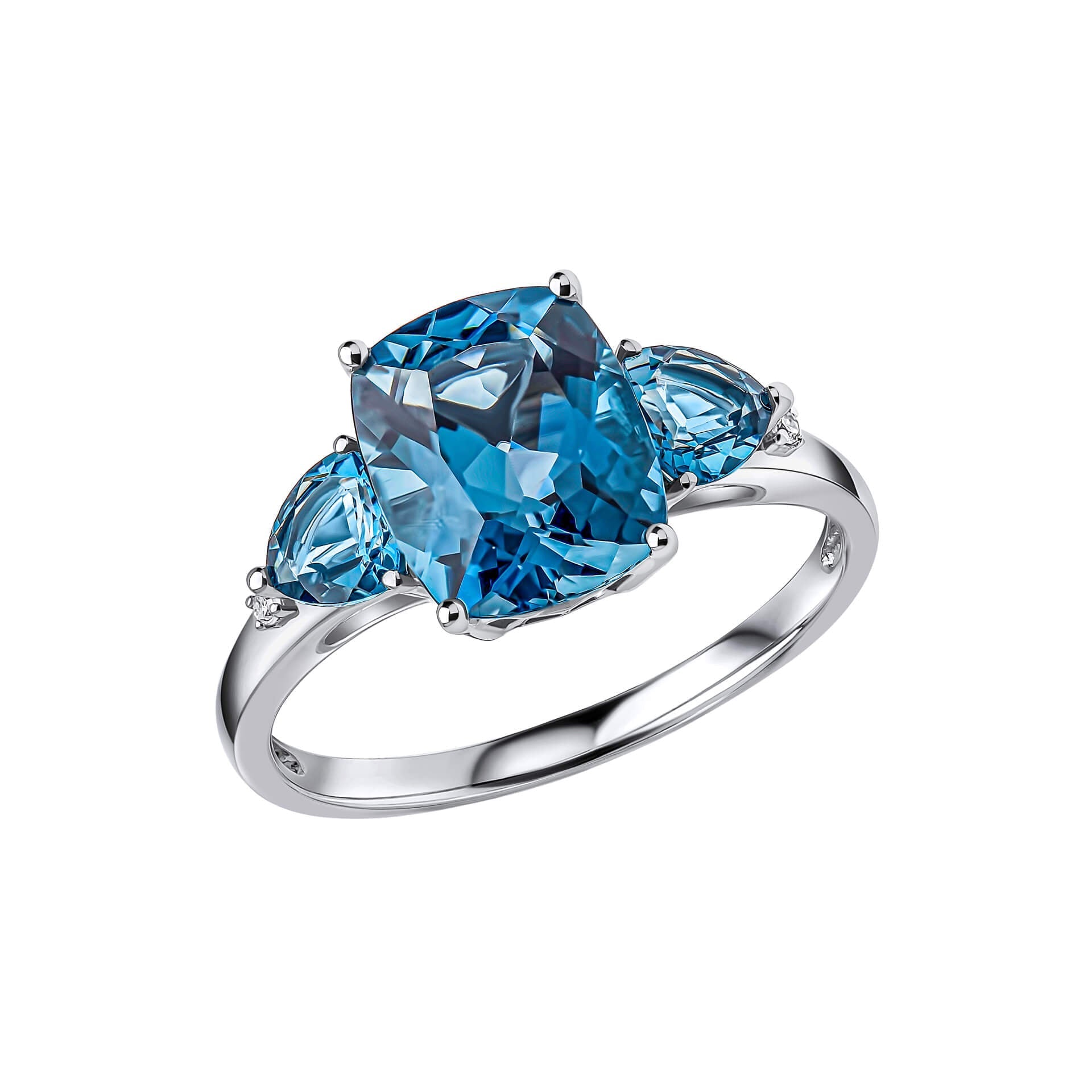 Gecko Jewellery London Blue Topaz Trilogy Ring in 9ct White Gold