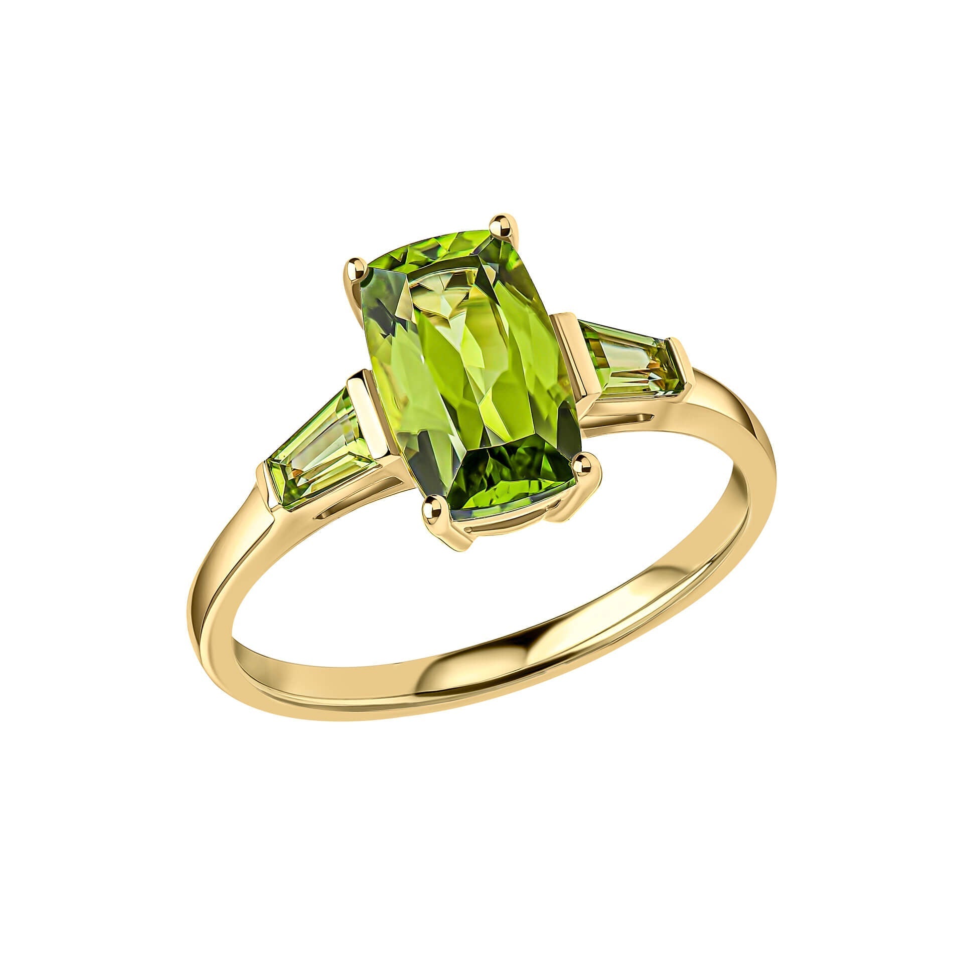 Gecko Jewellery 9ct Yellow Gold Trilogy Peridot Ring – Rectangular Cut