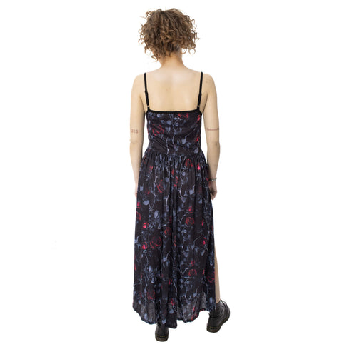 Vixxsin Graveyard Bloom Gothic Floral Maxi Dress with Front Slit