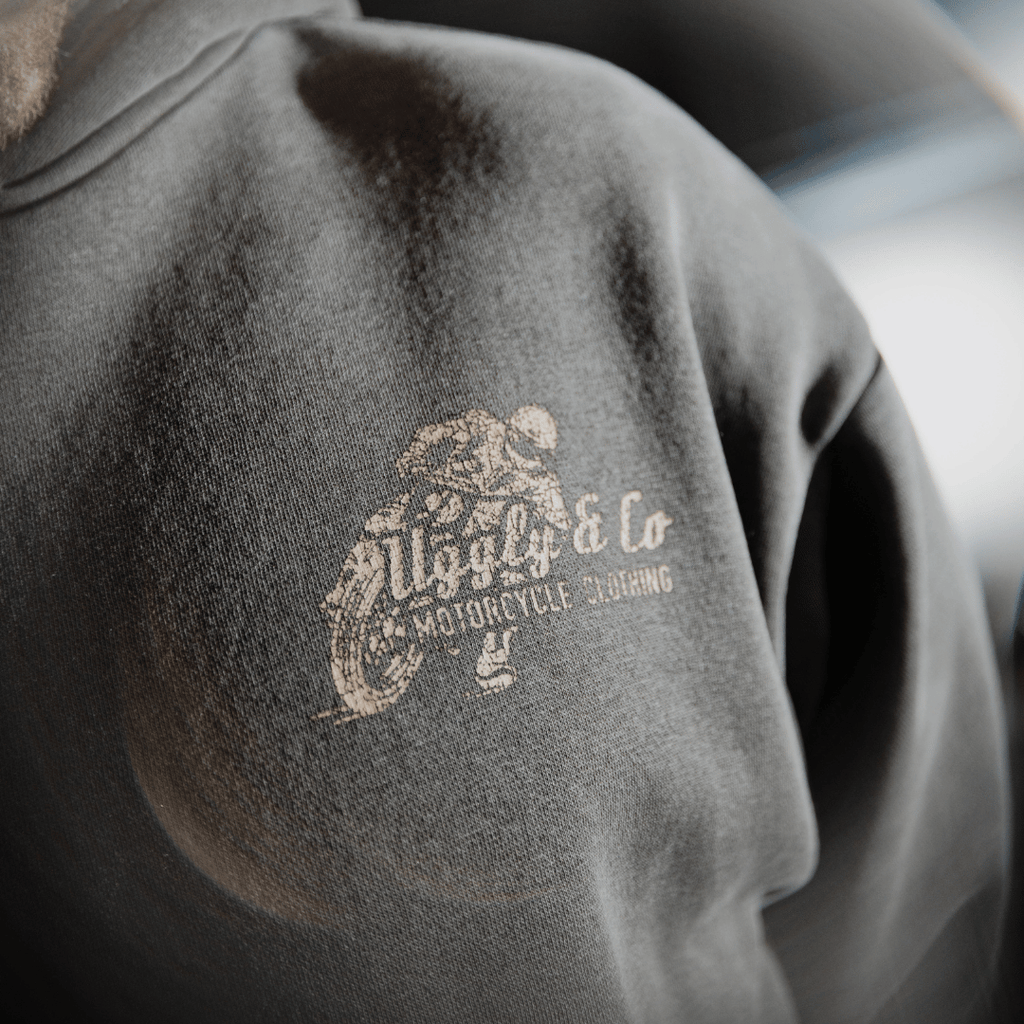 Uggly and Co Olive Flattrack Hoodie – Heavyweight Motorcycle Racing Gear