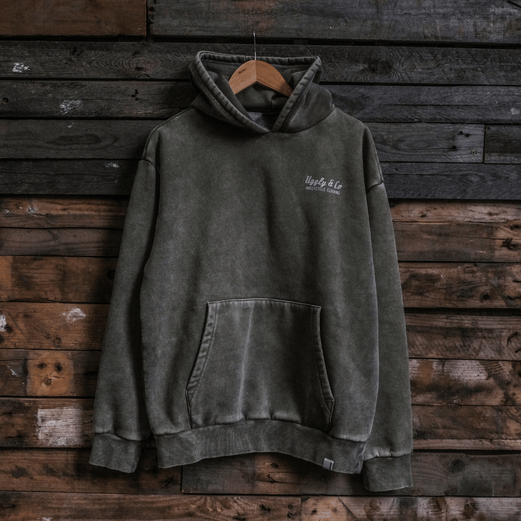 Uggly and Co Green Diamond Acid Wash Hoodie – Heavyweight Retro Style