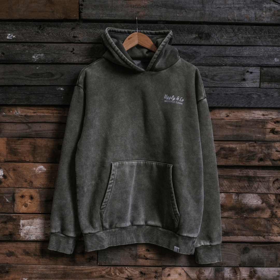 Uggly and Co Green Diamond Acid Wash Hoodie – Heavyweight Retro Style