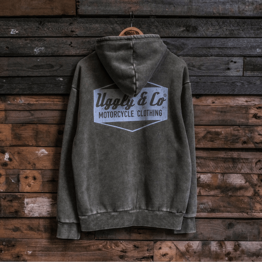 Uggly and Co Green Diamond Acid Wash Hoodie – Heavyweight Retro Style