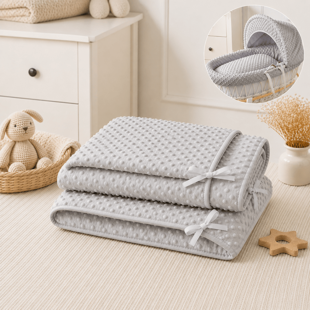 For Your Little One Grey Dimple Moses Basket Bedding Set – 3 Piece