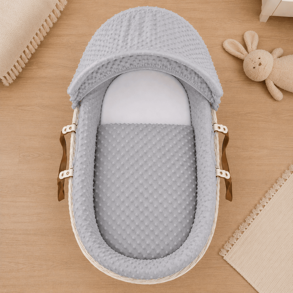 For Your Little One Grey Dimple Moses Basket Bedding Set – 3 Piece