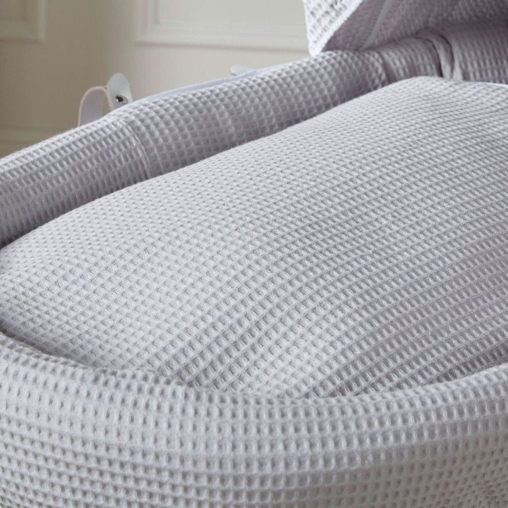For Your Little One Grey Wicker Moses Basket with Stand | Waffle Bedding