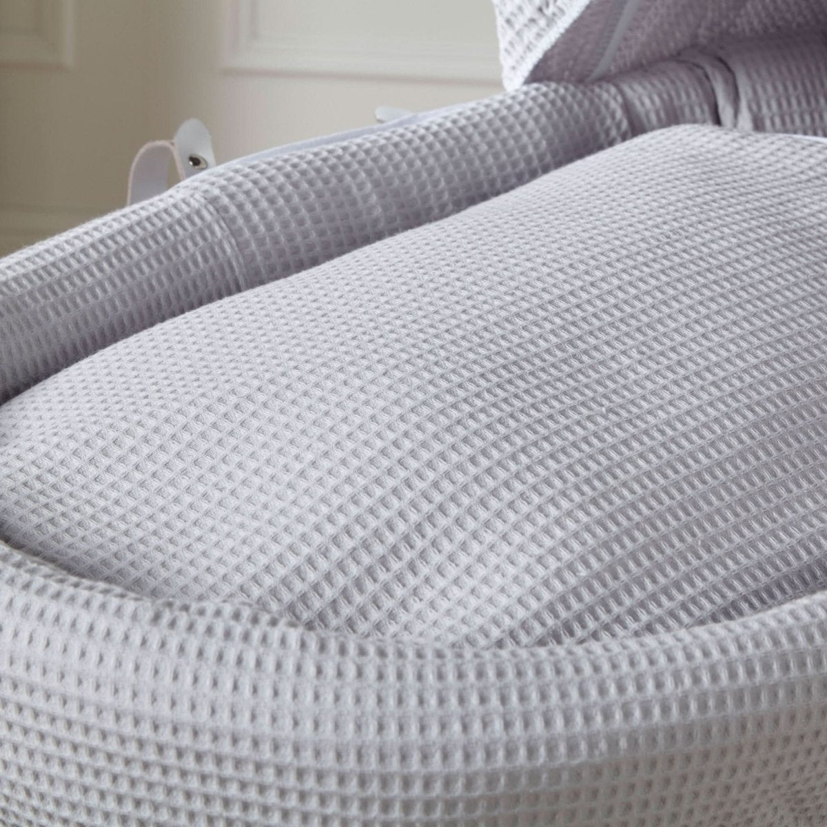For Your Little One Grey Wicker Moses Basket with Stand | Waffle Bedding