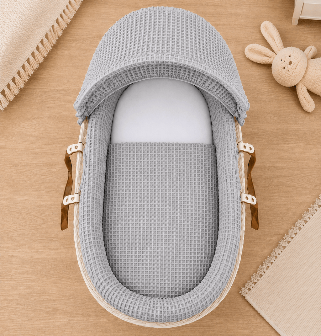 For Your Little One Grey Waffle Moses Basket Bedding Set – 3 Piece