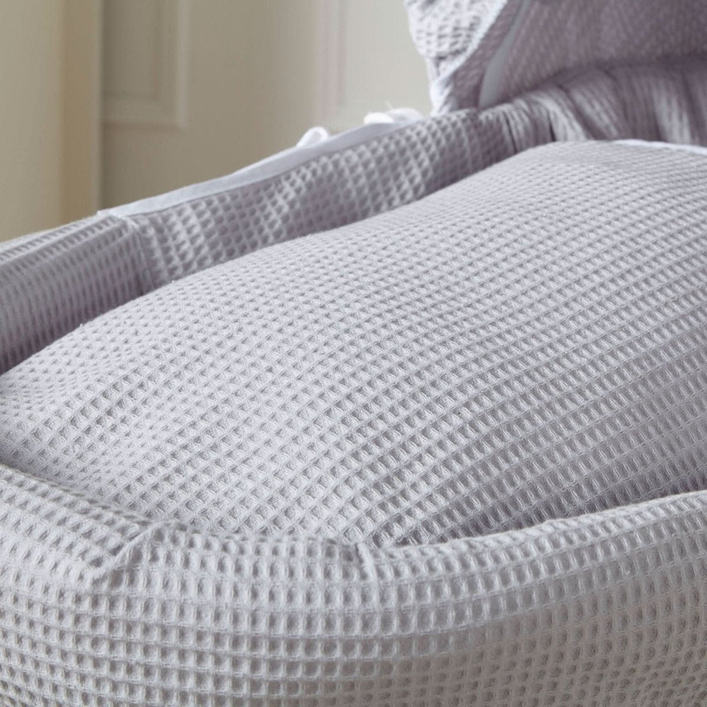 For Your Little One White Wicker Moses Basket & Stand - Grey Waffle