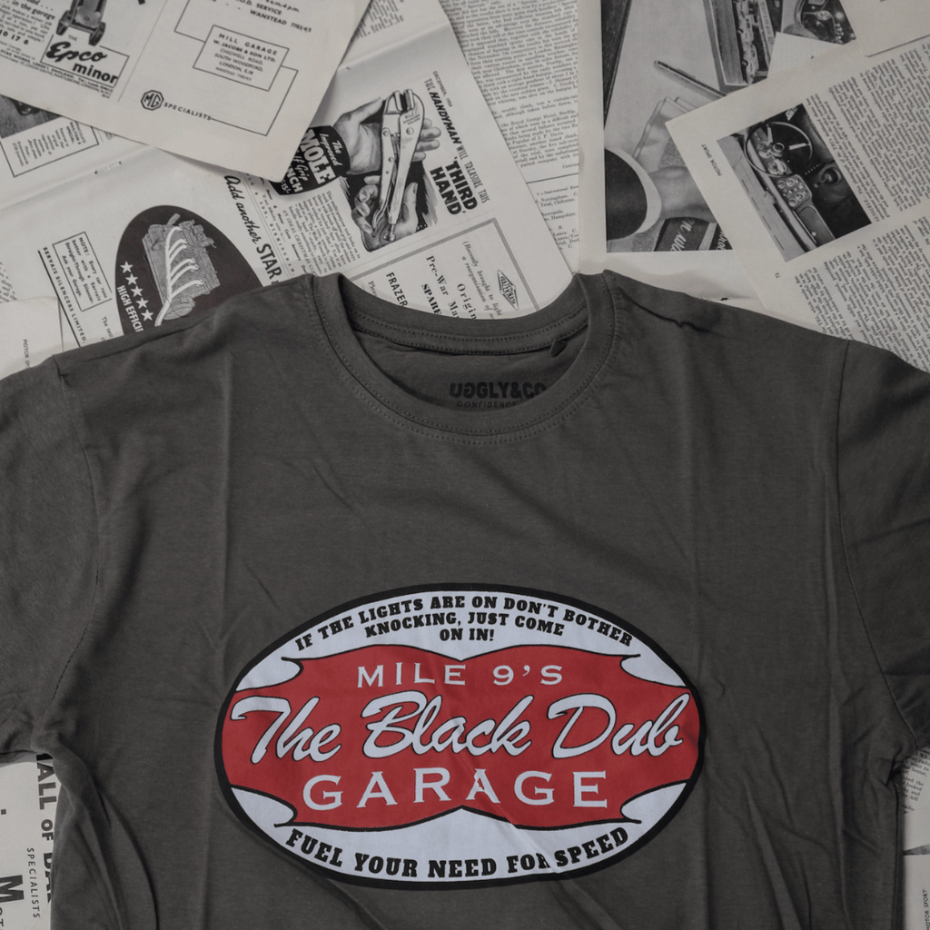 Uggly and Co Black Dub Garage Tee – Vintage Isle of Man Cotton Shirt