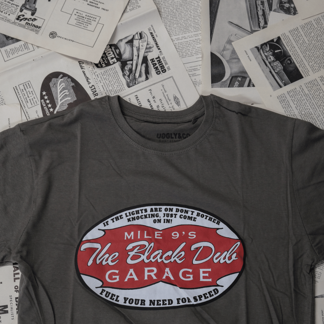 Uggly and Co Black Dub Garage Tee – Vintage Isle of Man Cotton Shirt