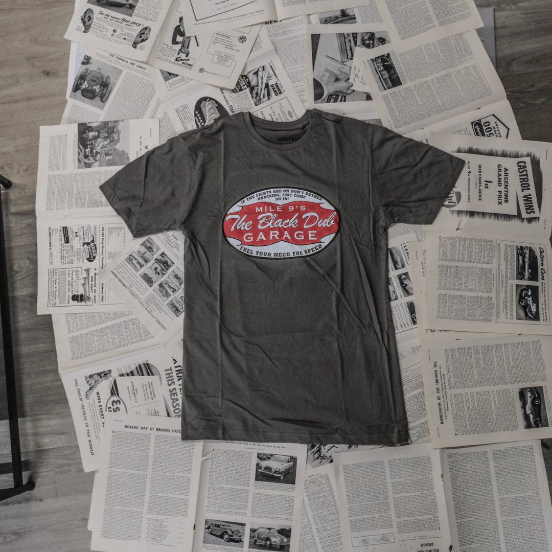 Uggly and Co Black Dub Garage Tee – Vintage Isle of Man Cotton Shirt
